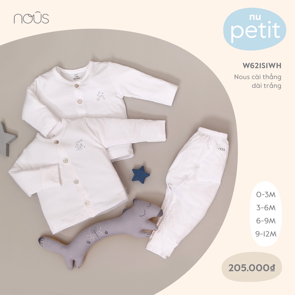 Bộ Quần Áo Dài Cài Thẳng Nous Màu Trắng - Chất Liệu Nu Petit Bé Trai Bé Gái(Size T