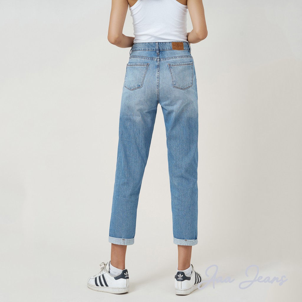 [Mã WABRLOW5 giảm 15% đơn 300K] Quần Jean Nữ Rách Bụi Aaa Jeans Lưng Cao Boyfriend Xanh Nhạt