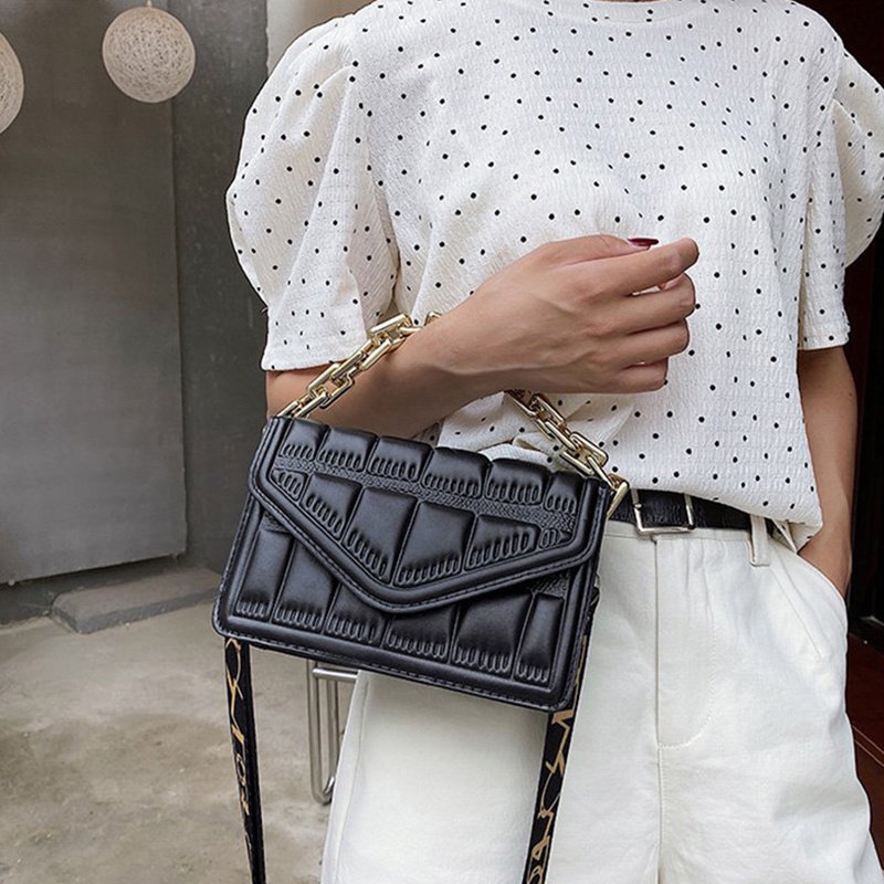 Túi Đeo Vai Dây Xích Bản Rộng In Chữ Phong Cách Hàn Quốc Cho Nữ