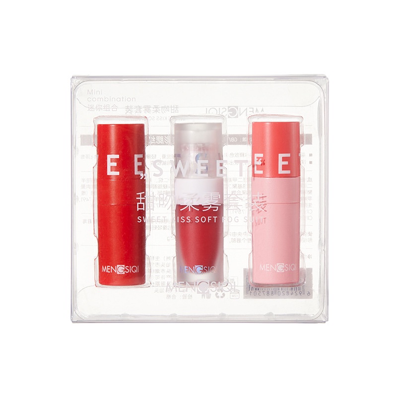 3Pcs Sweet Soft Mist Lip Gloss Set Long-Lasting Moisturizing Lip Glaze Gift Box Set