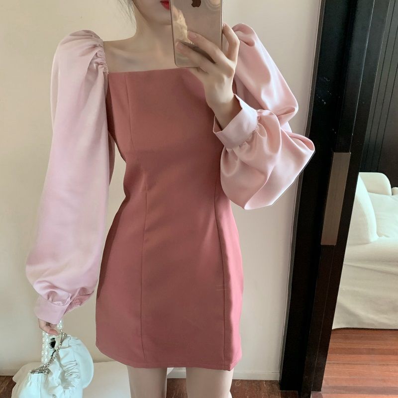 Đầm dáng suông tay phồng dài màu trơn phong cách nữ tính | BigBuy360 - bigbuy360.vn