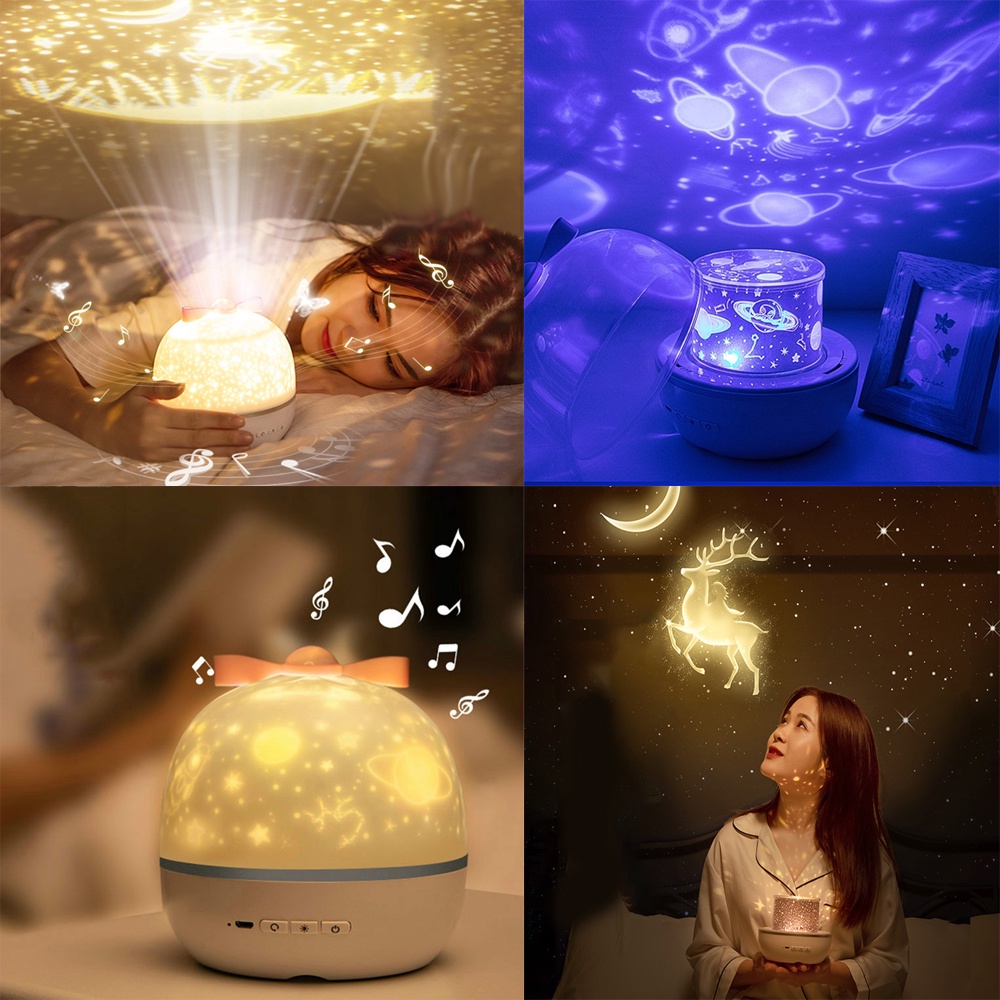 Romantic Rotating Starry Sky Projector Night Light Creative Dream Table Lamp with Sound