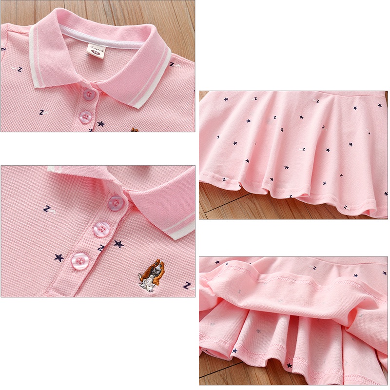 Đầm Thể Thao Màu Hồng Cổ Polo Dễ Thương Xinh Xắn Cho Bé Gái
