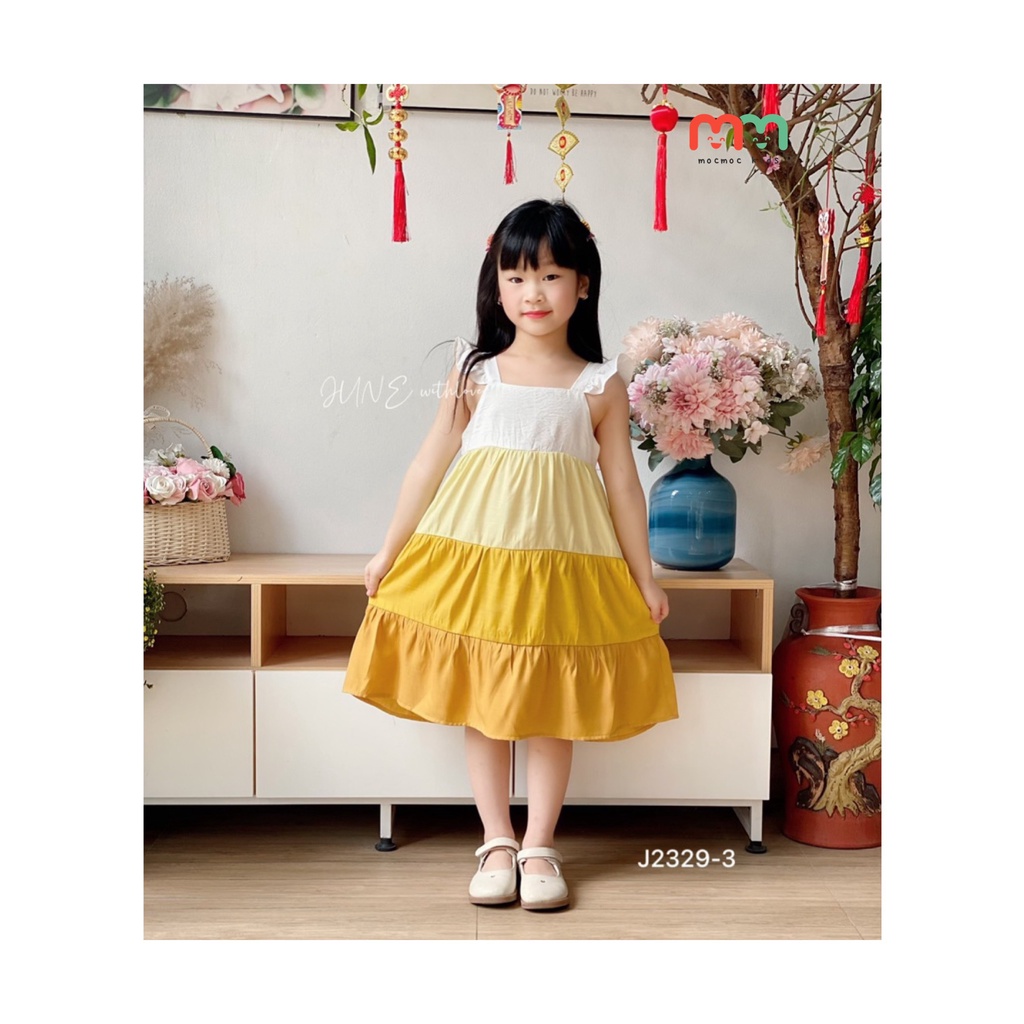 Váy bé gái size đại dễ thương cho bé 1 tuổi đến 10 tuổi chất đũi lanh mềm mát thiết kế váy tầng tay bèo thoải mái mùa Hè