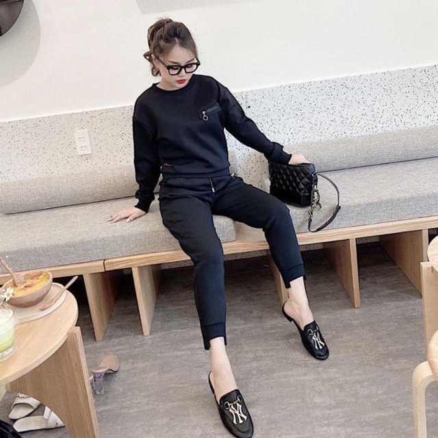 Sét đồ bộ nữ đồ mặc nhà đẹp  bộ nữ UMI quần dài thể thao dễ thương co giãn ĐEN NÂU