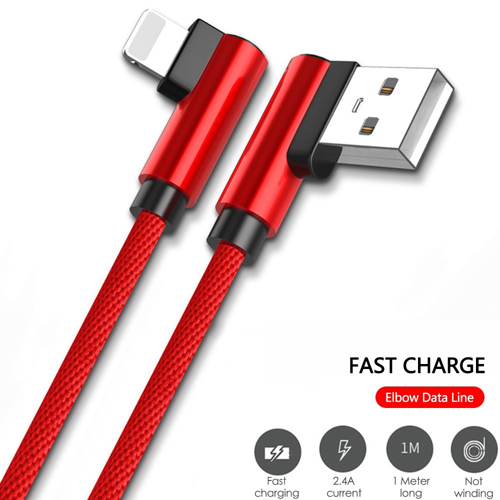 Cáp micro USB khuỷu tay 2.4A 90 độ Cáp dữ liệu sạc nhanh Điện thoại di động Dây sạc USB cho iphone type-c Android
