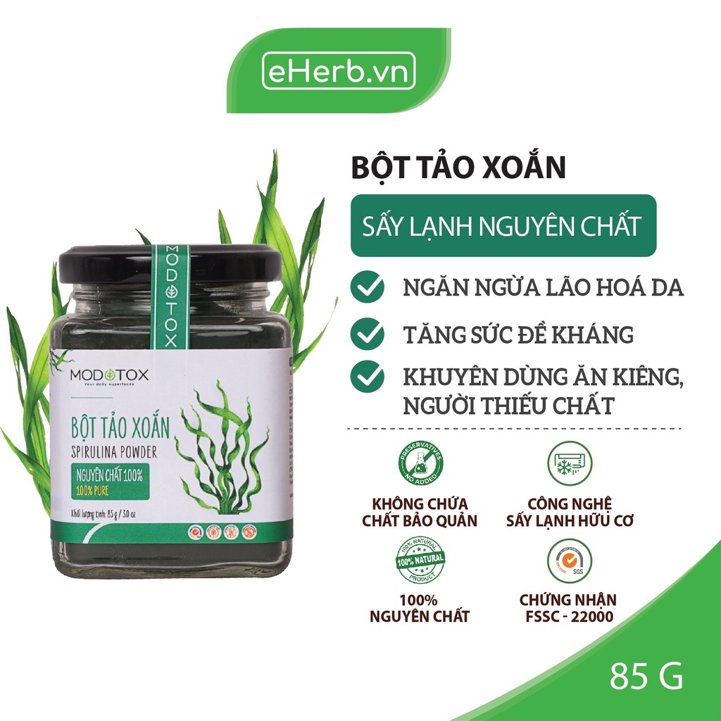 Bột Tảo Xoắn Nguyên Chất Spirulina Nhật Bản Ngừa Lão Hóa Da, Tăng Đề Kháng, Uống Liền MODOTOX 85gr (Hũ)