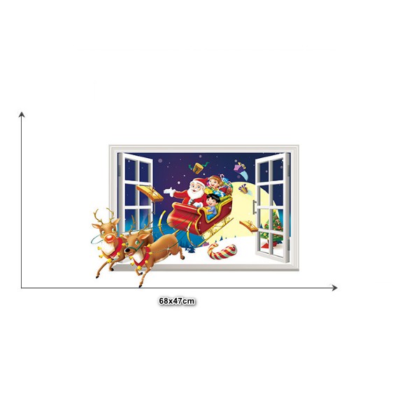 Decal dán tường Noel - Cửa Sổ hoạt hình Noel phát quà 02