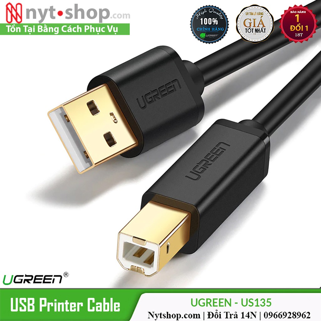Cáp Máy In USB 2.0 Cao Cấp | UGREEN US135, tốc độ truyền lền đến 480Mbps, cắm là chạy không cần cài đặt
