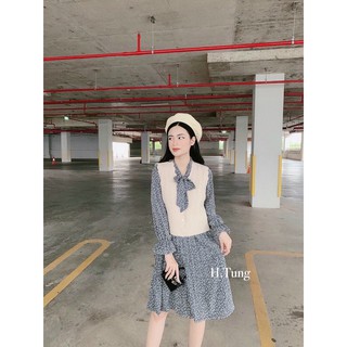 Set váy hoa vintage mix áo gile