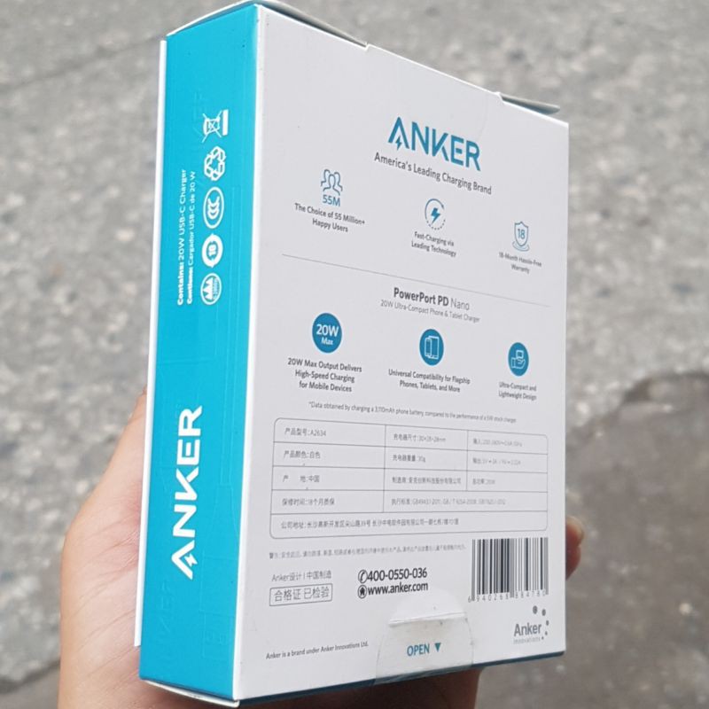 Cốc , củ sạc nhanh 20W Chính hãng ANKER Powerport PD Nano A2634 cho IPhone 12 , 12 Pro Mã , IPhone 11 Pro Max
