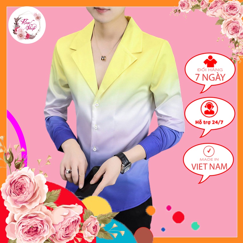 Áo sơ mi nam, Áo sơ mi dài tay cổ chữ V, In phối màu mang phong cách hàn quốc, lịch lãm sang trọng. Mã T14