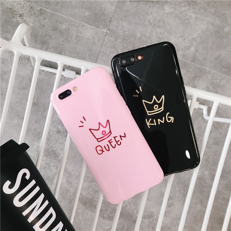 Ốp King & Queen bóng cho iPhone ( bán kèm dây đeo giá rẻ )