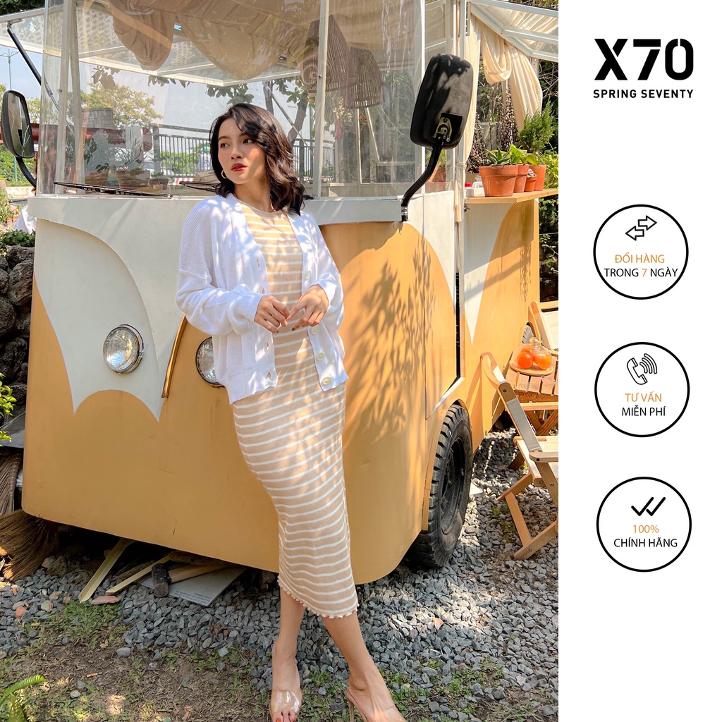 Đầm Body Nữ Hoạ Tiết Sọc Ngang Thiết Kế Cọc Tay Xẻ Tà Thời Trang X70 - 00470009