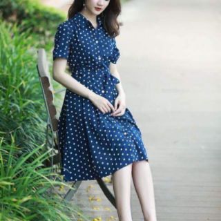 [Ảnh thật 100%]váy sơmi chấm bi vnxk