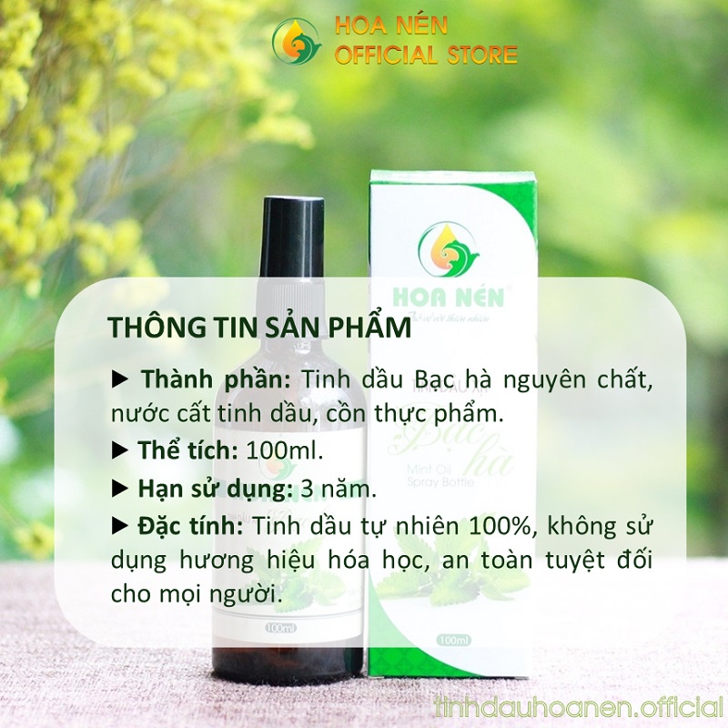 Tinh dầu bạc hà Hoa Nén dạng xịt phòng 100ml - Khử mùi, diệt khuẩn, đuỗi côn trùng hiệu quả