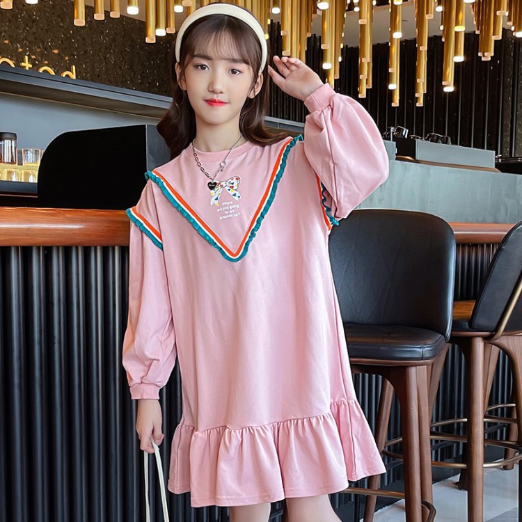 Váy Nỉ Cotton Dài Tay Thu Đông Cho Bé Gái Phong Cách Hàn Quốc 1 2 3 4 5 tuổi Binhphuong.Store