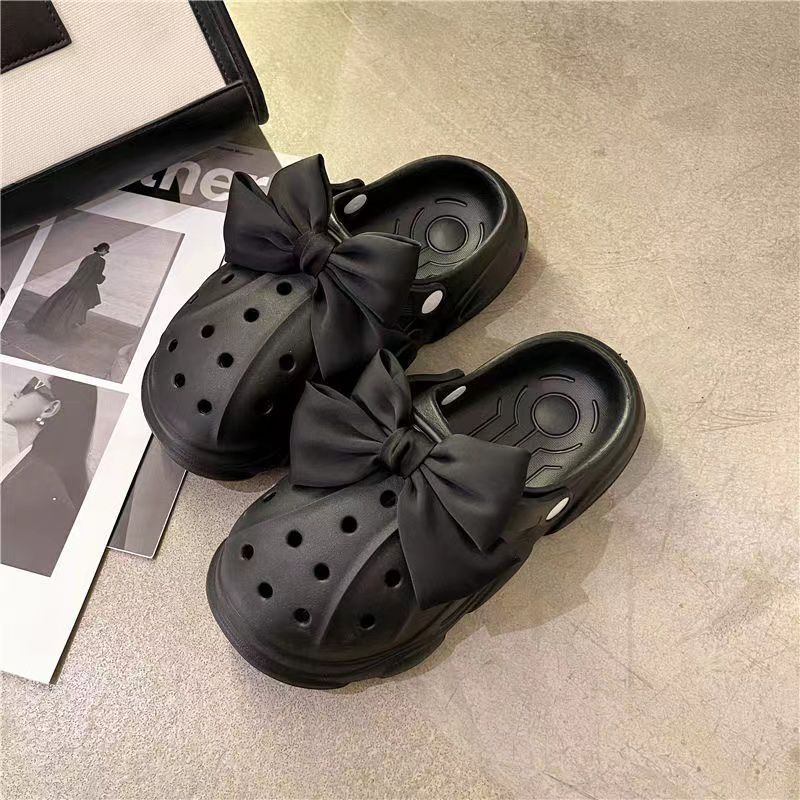 Dép Cross Thắt Nơ Đế Cao 3cm Siêu Dễ Thương, Dép Sục Nữ Chất Lượng Cao