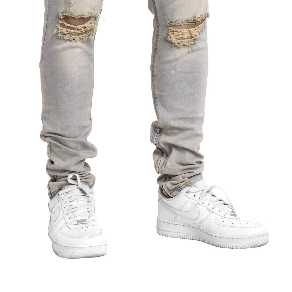 Quần jean nam streetwear cao cấp FNOS Z17 màu xanh wash bụi form slimfit có zip jean co giãn | BigBuy360 - bigbuy360.vn