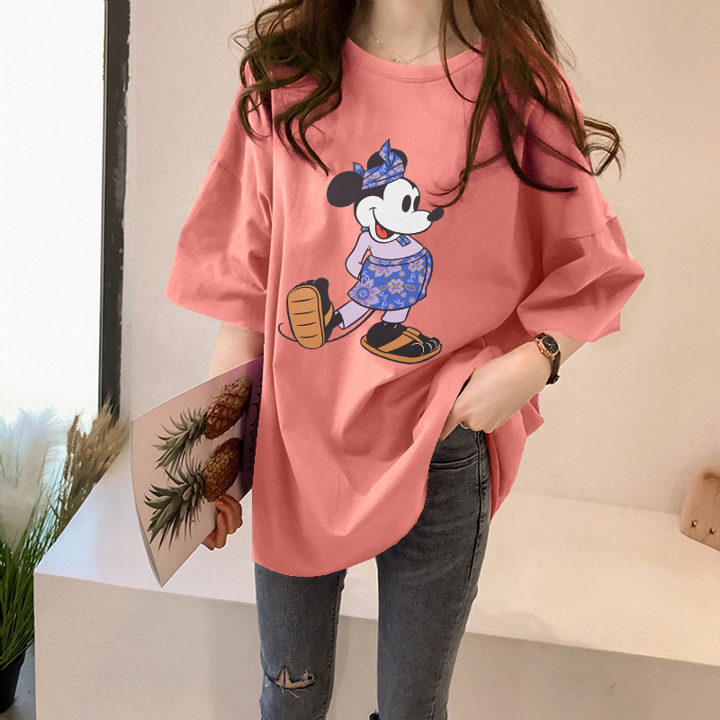 NRVP Áo thun tay ngắn cổ tròn in họa tiết hoạt hình thời trang dễ thương cho nữ