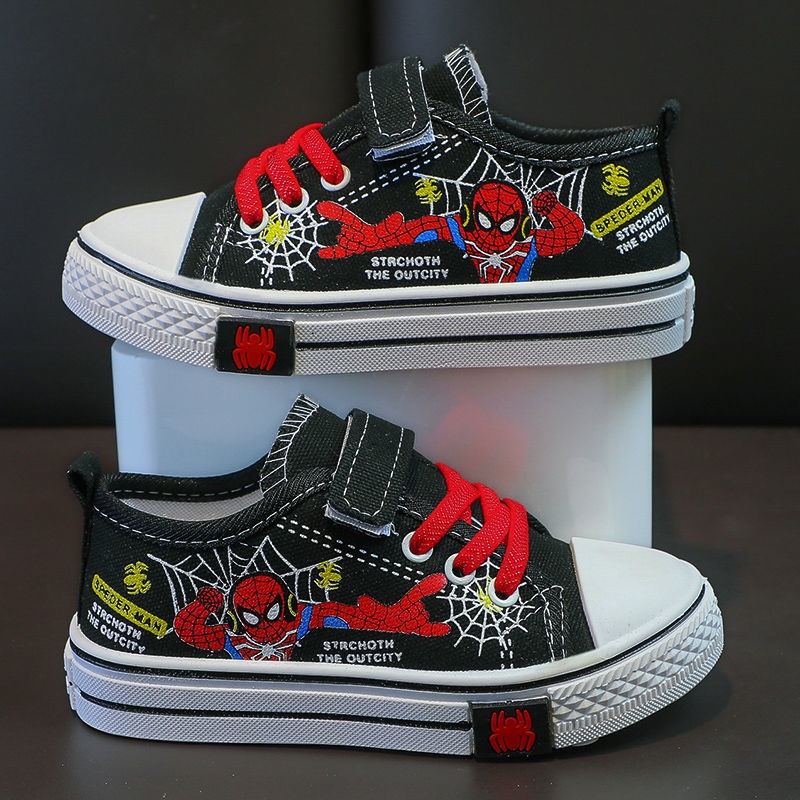 Giày Thể Thao Canvas Đế Mềm Chống Trượt Chân In Hình Người Nhện Phong Cách Mới Cho Bé Trai