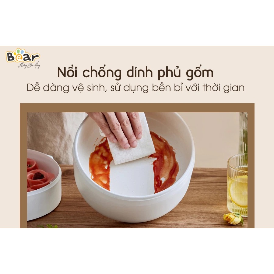 Nồi điện đa năng Bear 1.6L DRG-P16M2 chống dính kèm khay hấp 1.2L bảo hành 18 tháng - Hàng chính hãng BEAR