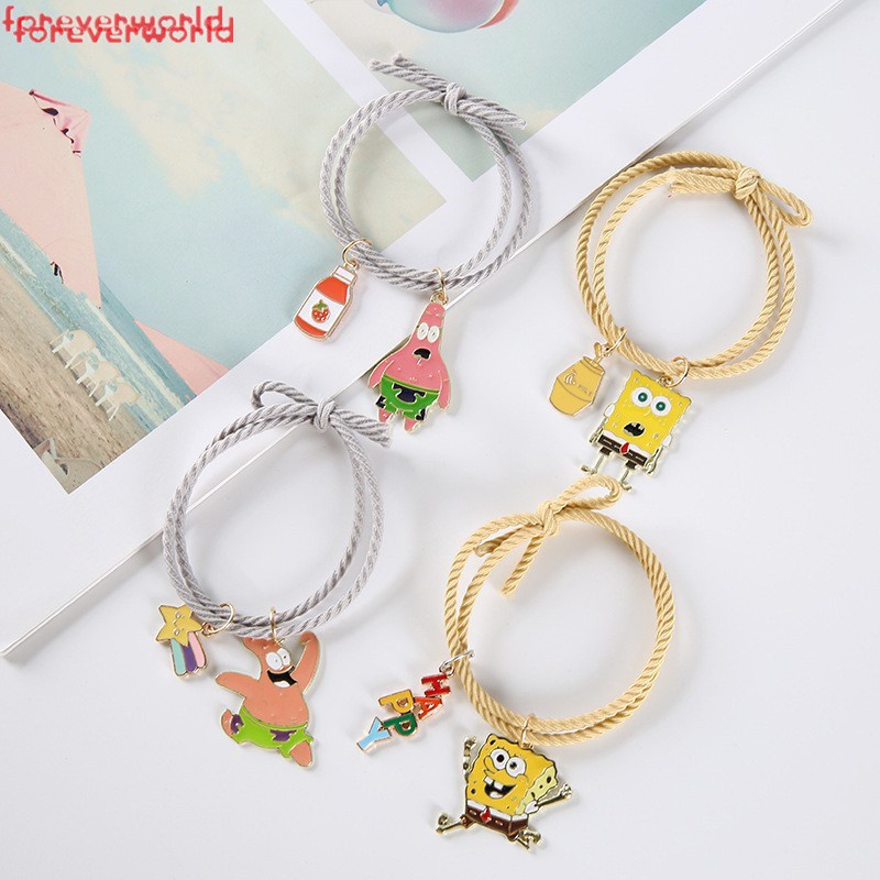 2pcs Cặp Vòng Tay Cao Su Mặt Hình Bọt Biển Hoạt Hình Đáng Yêu Vòng tay nam châm cặp đôi