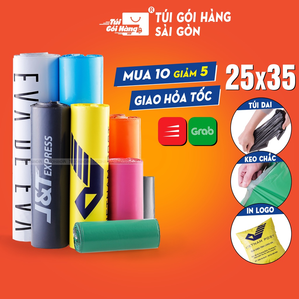 Túi Gói Hàng 25x35 TUIGOIHANGSG Cuộn 100 Cái Dán Niêm Phong Chống Bóc, In Thương Hiệu Theo Yêu Cầu