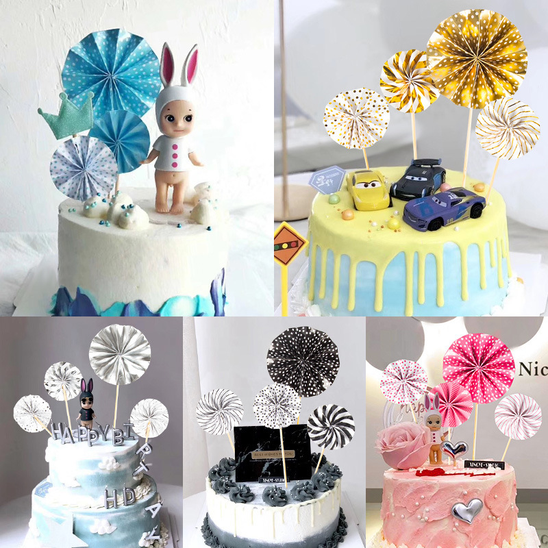 Set 4 Que Cắm Trang Trí Bánh Hình Quạt Giấy Xinh Xắn
