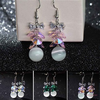 Khuyên tai dáng dài đính đá opal/kim cương giả duyên dáng cho nữ