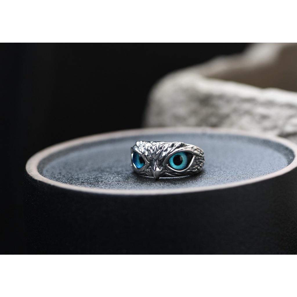 Nhẫn nam nữ không gỉ mạ bạc kích thước điều chỉnh mặt cú mèo đính đá PUN thời trang unisex -  N Eagle Ring