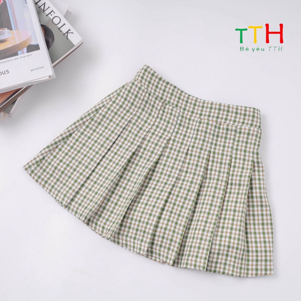 Chân váy bé gái caro xếp ly lưng thun - BÉ YÊU TTH - size 9-14 tuổi - MS: 772527