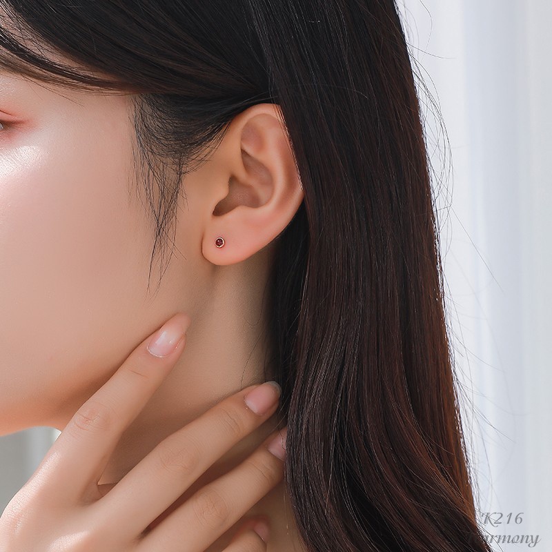 Khuyên tai tròn nữ bạc mặt đá đỏ nhiều size chốt bi vặn mạ vàng xinh xắn, sang chảnh | HARMONY ACCESSORIES K216