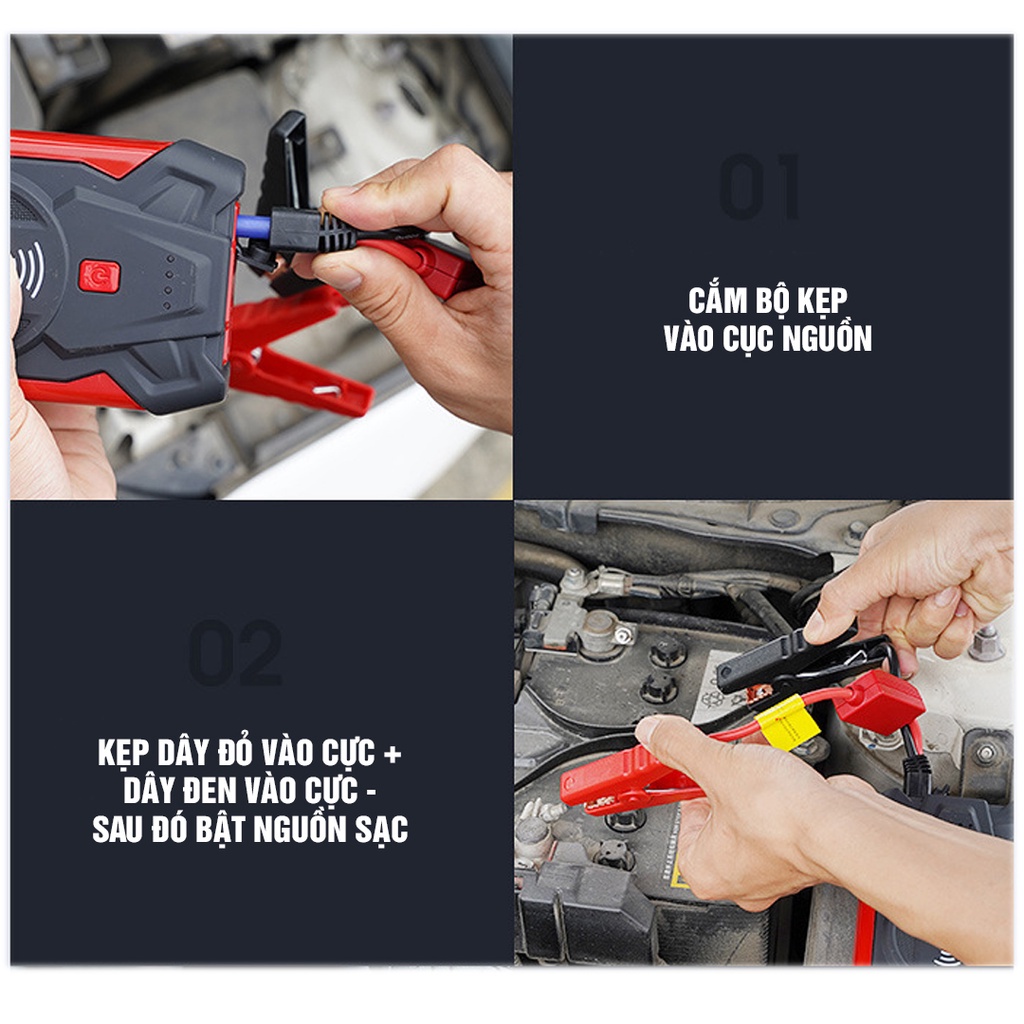 Bộ kích điện đề nổ bình ắc quy 12v cứu hộ ô tô công suất lớn kiêm sạc dự phòng , đèn chiếu sáng