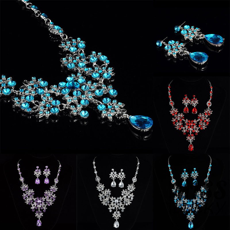 Bộ dây chuyền và đôi khuyên tai thời trang hình giọt nước độc đáo thanh lịch cho nữ