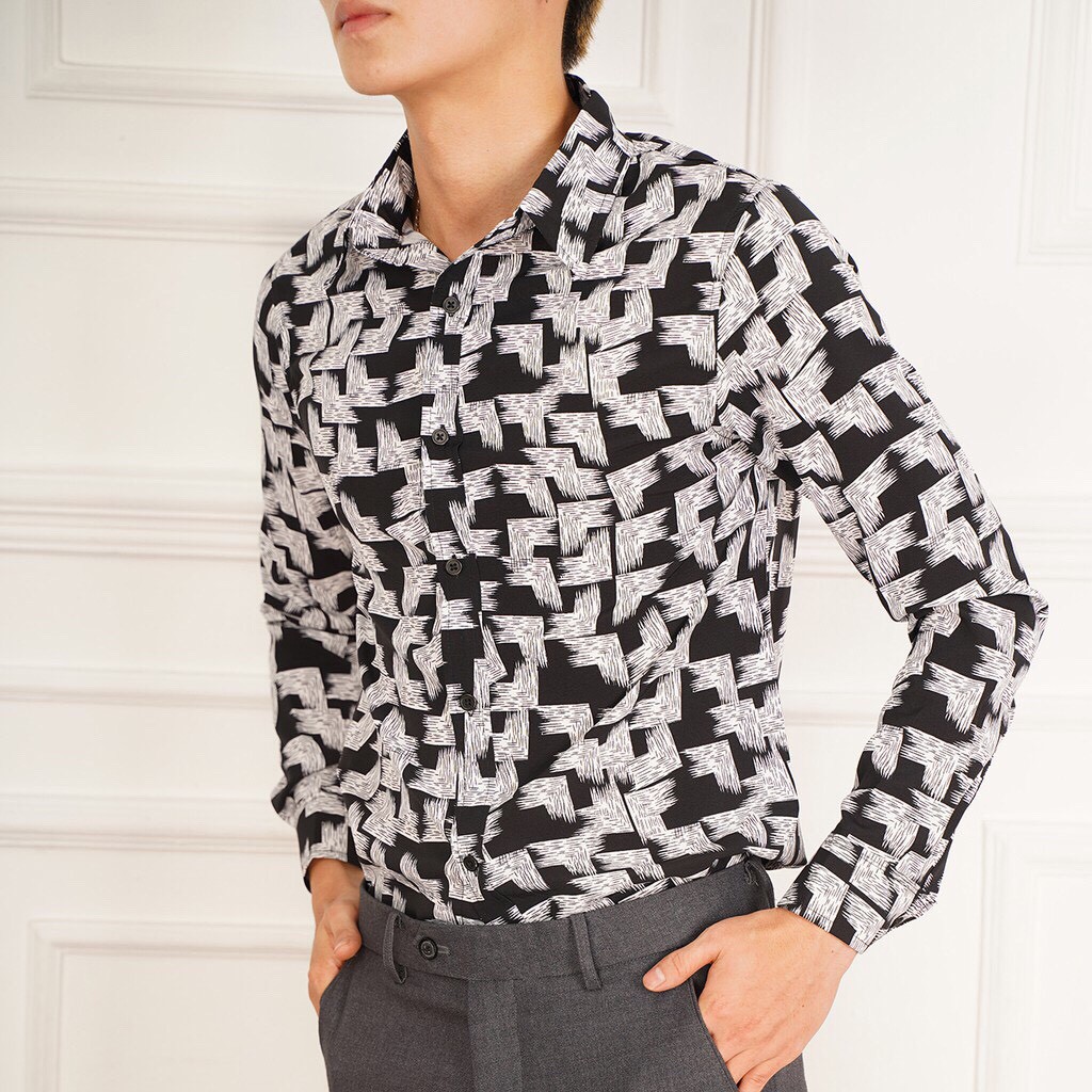 ÁO SƠ MI Nam Dài Tay Chất Lụa Họa Tiết Chữ Nhật, Phom Chuẩn | BigBuy360 - bigbuy360.vn