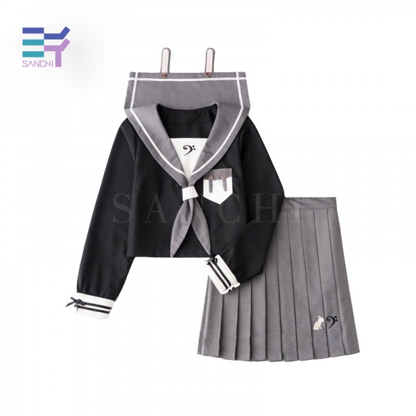 Bộ Đồng Phục Học Sinh Nhật Bản Gồm Áo Thun Tay Ngắn + Chân Váy Xếp Ly Phong Cách Thủy Thủ Dành Cho Nữ