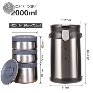 [CHÍNH HÃNG] Bộ hộp cơm giữ nhiệt Easy Take Lunch Lock&Lock LHC8034 dung tích 2000ml Inox cao cấp kèm túi giữ nhiệt 2021