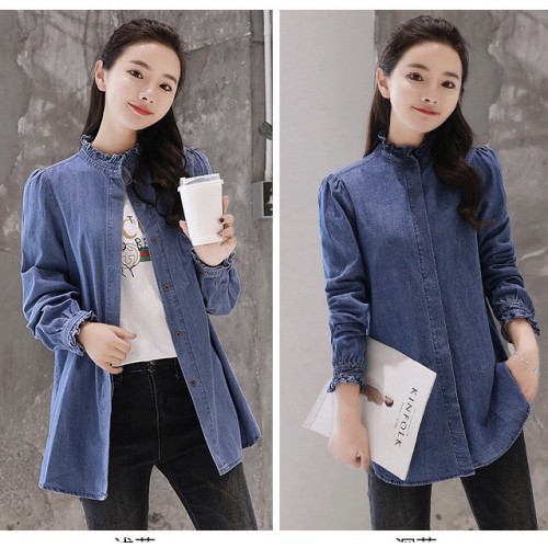 ÁO JEAN DENIM CỔ TRỤ VIỀN BÈO - DT595-100