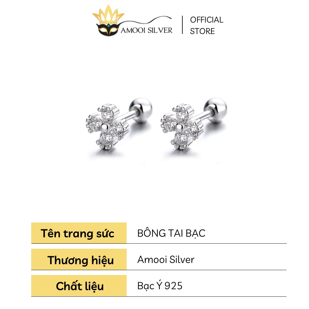 Bông tai bạc S925 hoa 4 cánh chui vặn nhí - Amooi Silver AB169