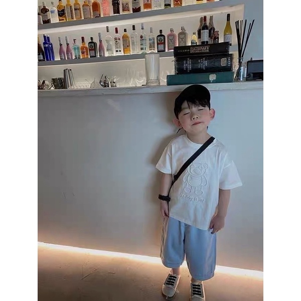 Áo thun ngắn tay cho bé trai , bé gái in hình gấu, phong cách Hàn Quốc (08-18kg) - TIỆM NHÀ SU
