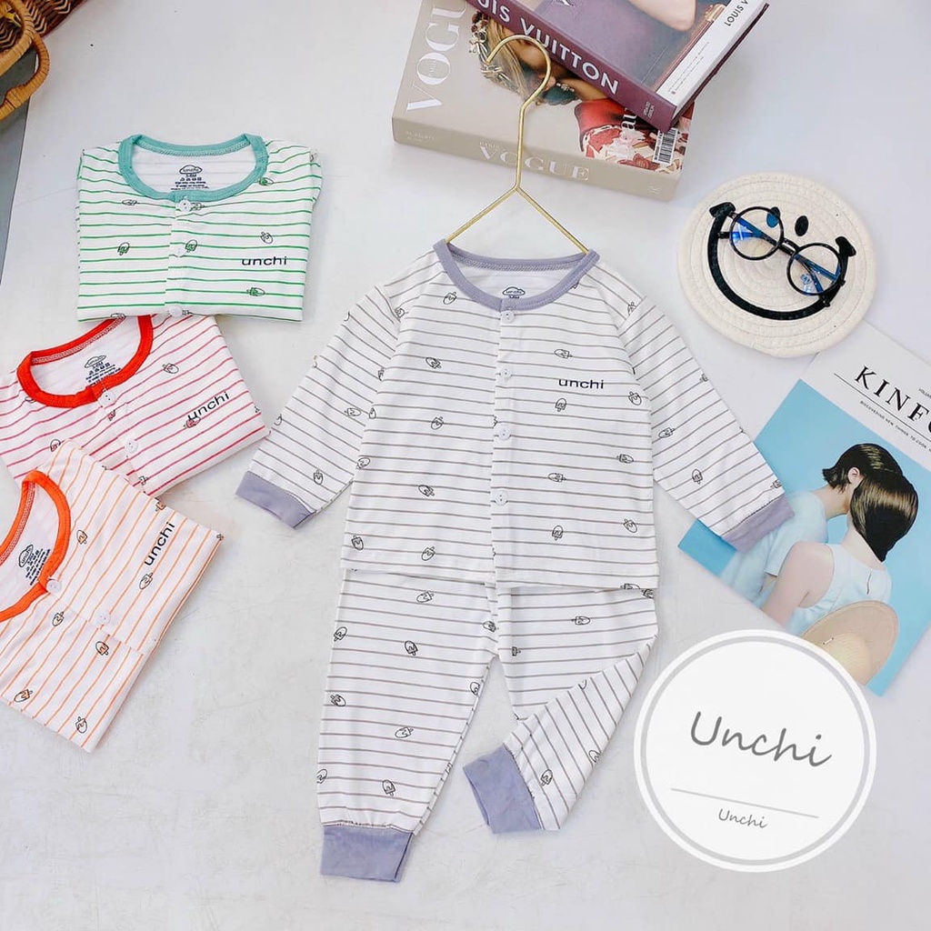 [VẢI MÁT MẶC HÈ] Bộ dài unchi cúc giữa kẻ peptit, bộ dài cúc giữa cho bé trai, bé gái