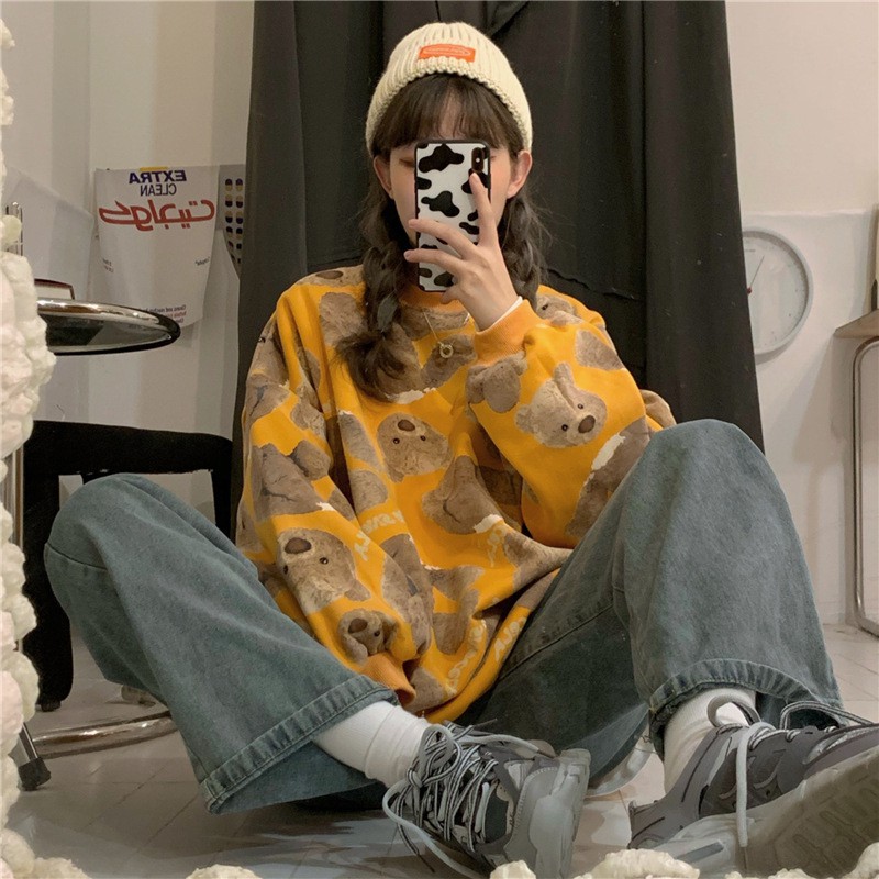 Áo Sweater Nữ Form Rộng Unisex Nỉ Bông Mặc Nhà Đi Chơi Màu Be Thời Trang Ulzzang Hàn Quốc ATD02 | BigBuy360 - bigbuy360.vn