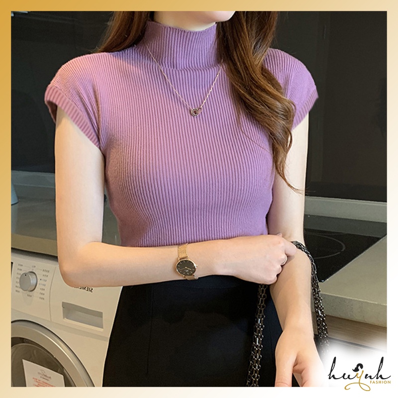 Áo len tăm cổ lọ tay ngắn  - LEN02