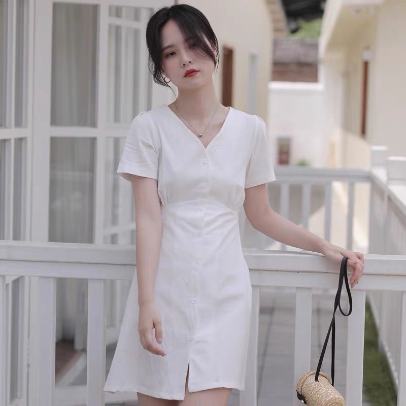 Váy đũi thô cột dây eo thanh lịch nhẹ nhàng nữ tính