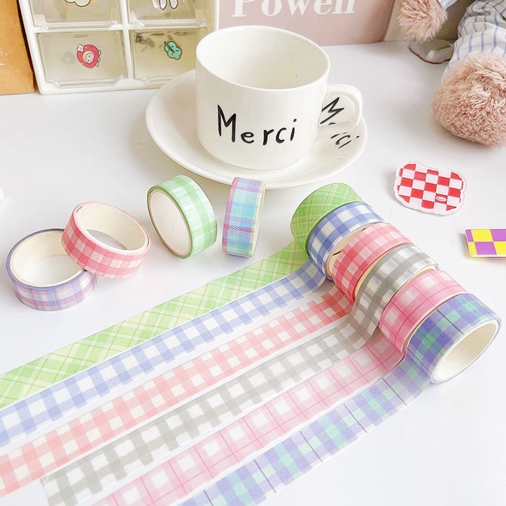 Băng Keo Giấy Washi Tape Kẻ Caro Gingham Pastel