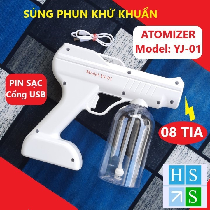 MÁY PHUN SƯƠNG SÁT KHUẨN Atomizer (Model YJ-01) súng khử khuẩn cầm tay diệt khuẩn với ánh sáng 8 tia UV dùng PIN sạc