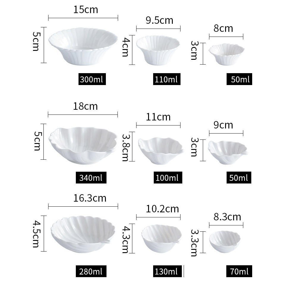 Bát sứ ăn dặm hình vỏ sò 7cm - 10cm - Trắng