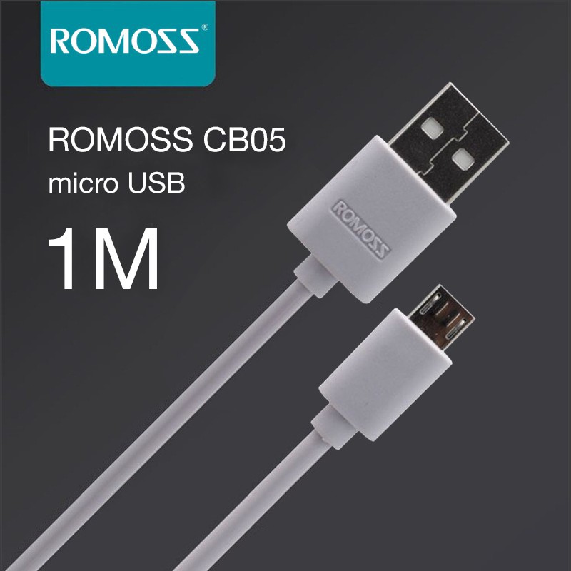 Cáp sạc điện thoại micro USB thường bản tròn Romoss dài 1m - Hãng phân phối chính thức