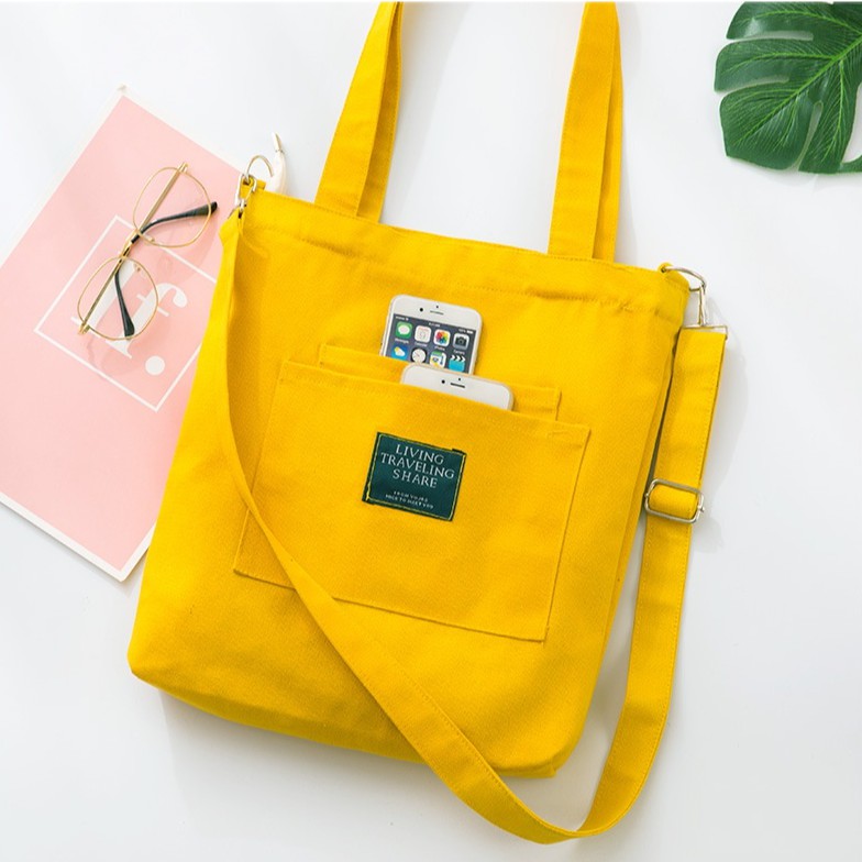 Túi Tote Đeo Chéo Unisex Nhiều Màu Phong Cách Ullzzang - Túi Vải Canvas Thời Trang Đeo Vai GN08